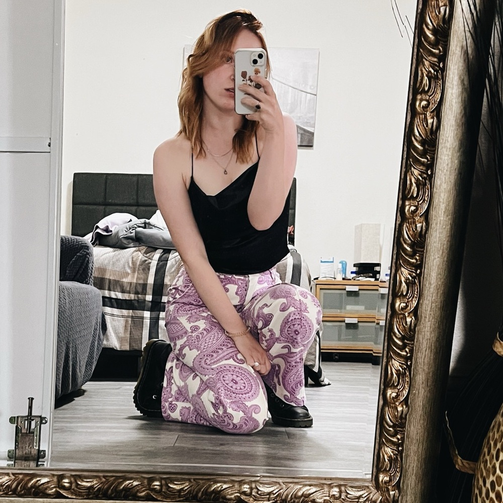 urban outfitters purple paisley flare pants